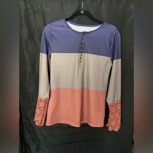 No label S/M polyester tri-color top